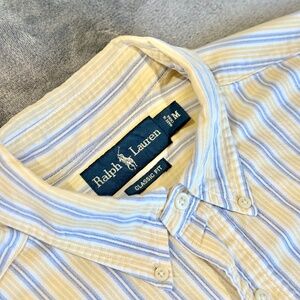 Ralph Lauren Custom Fit Yellow & Blue Striped Button Down Shirt - Medium
